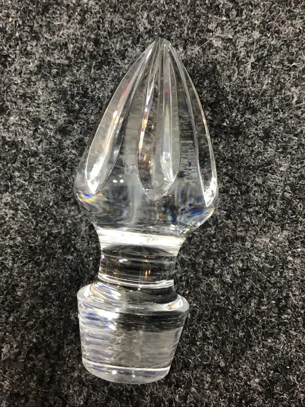 Vintage MCM Clear Glass Crystal teardrop Decanter with faceted flame Stopper